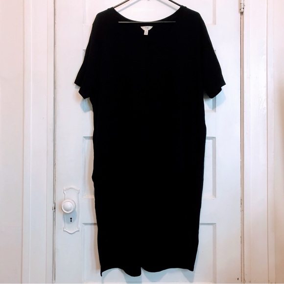 NWOT Terra & Sky Solid Black Casual T-Shirt Dress w/High-Low Hem & Side Slits XL - Picture 3 of 8